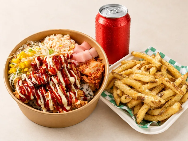 Loaded Bowl Combo — Fried: chicken Bowl, Honey Butter Fries and a Pop. Grilled +$1