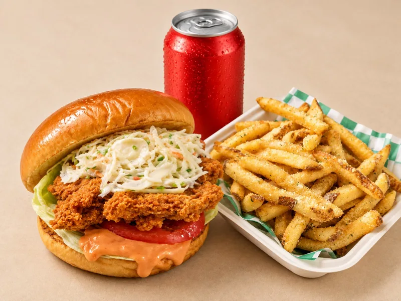 Chicken Sandwich Combo: chicken Sandwich, Honey Butter Fries and a Pop. The easy choice for one